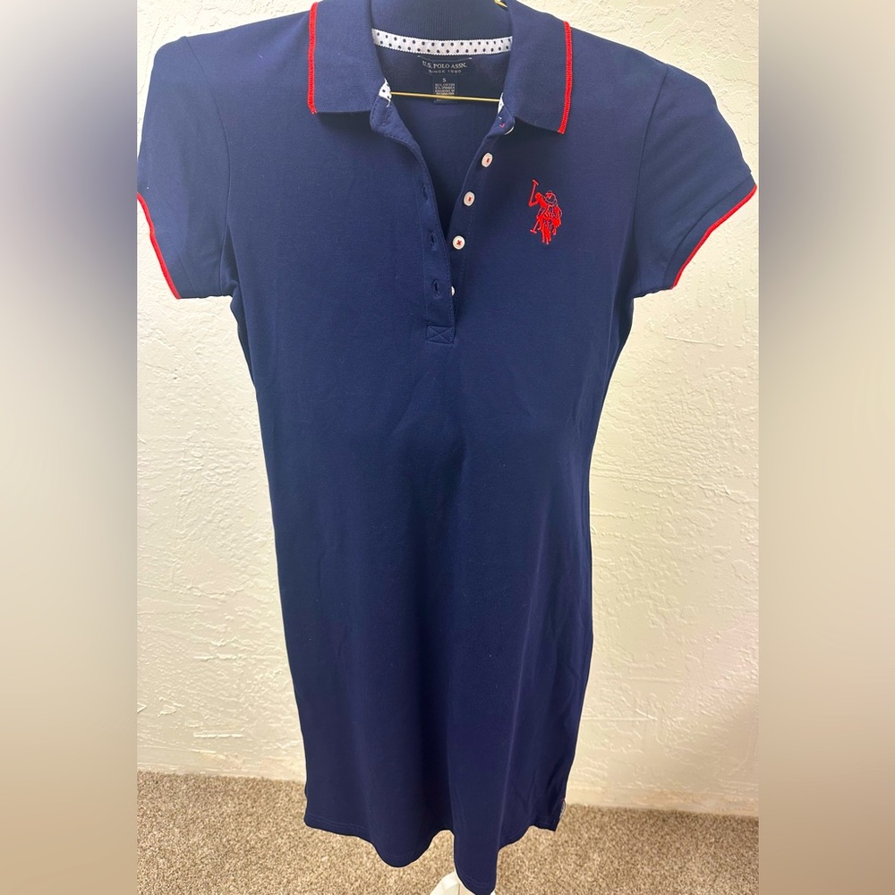 Navy Polo Shirt with Red Logo
